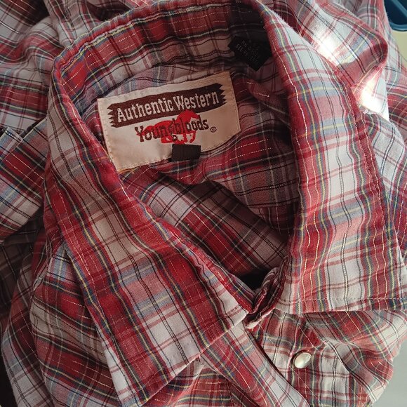 Vintage Men's Western Shirt Large 1980's Shiny Thread Red Plaid Buttery Thin Lg - Picture 8 of 8